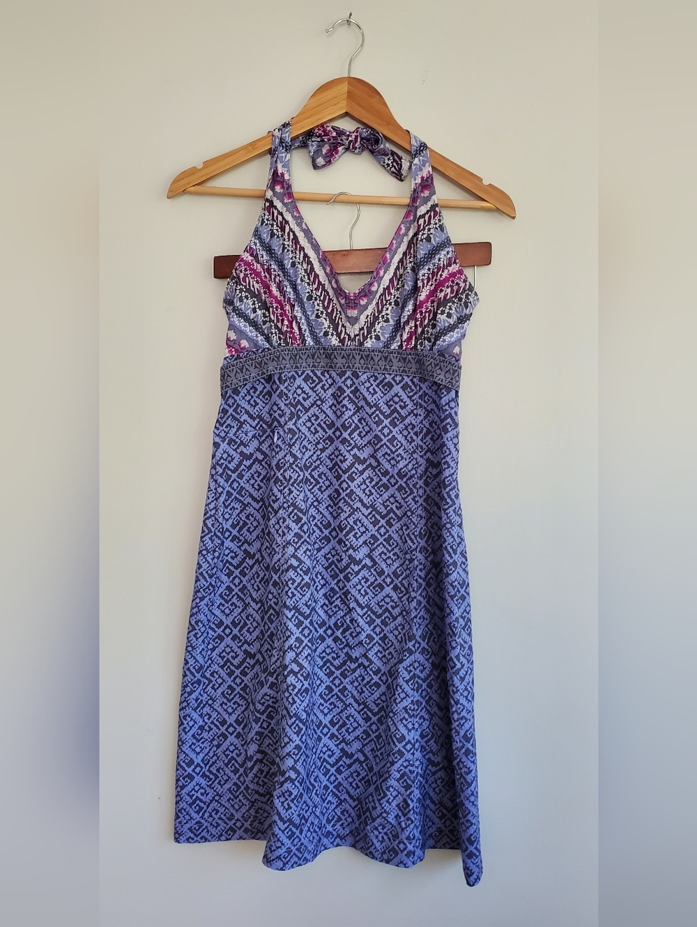 Athleta Pack Everywhere Blue and Purple Halter Patterned Dress Size 6